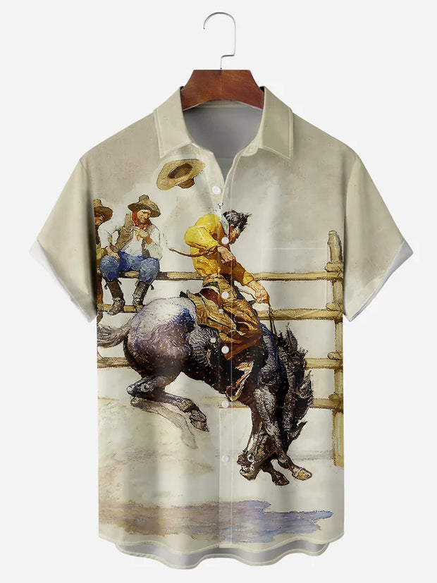 Fydude Men'S Western Cowboy Print Shirt