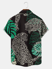 Fydude Men'S Palm Leaves And Leopard Printed Shirt