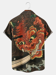 Fydude Men'S Ukiyo-E Prajna Evil Spirit Printed Shirt