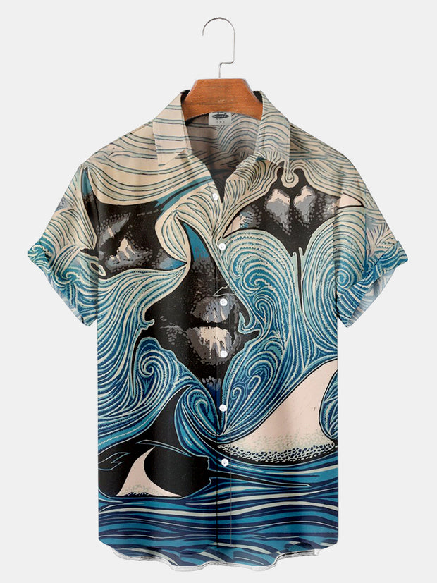 Fydude Men'S Wave Batfish Printed Shirt