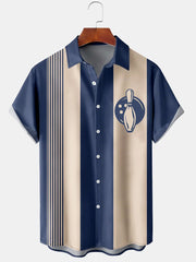 Fydude Men's Vinatge Bowling Printed Shirt
