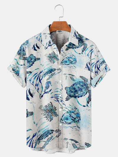Fydude Men'S Casual Sea Turtle Printed Shirt