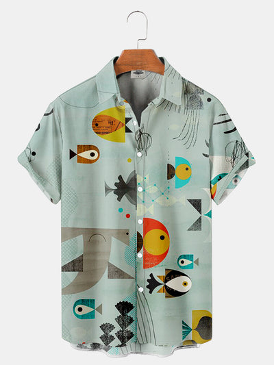 Men'S Geometric Shape Fish Print Shirts