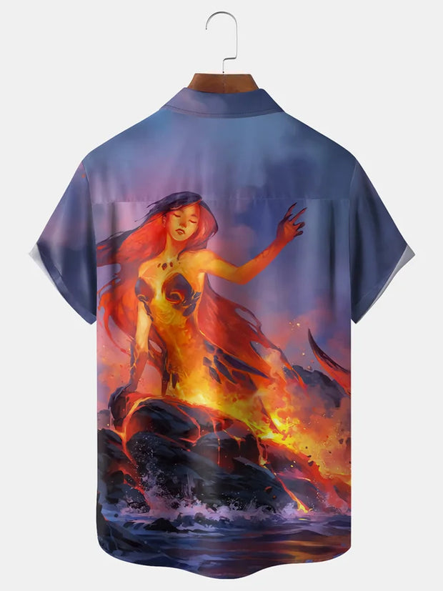 Fydude Men'S Mermaid On The Reef Printed Shirt