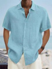 Fydude Men's Cotton Linen Short Sleeve Shirts