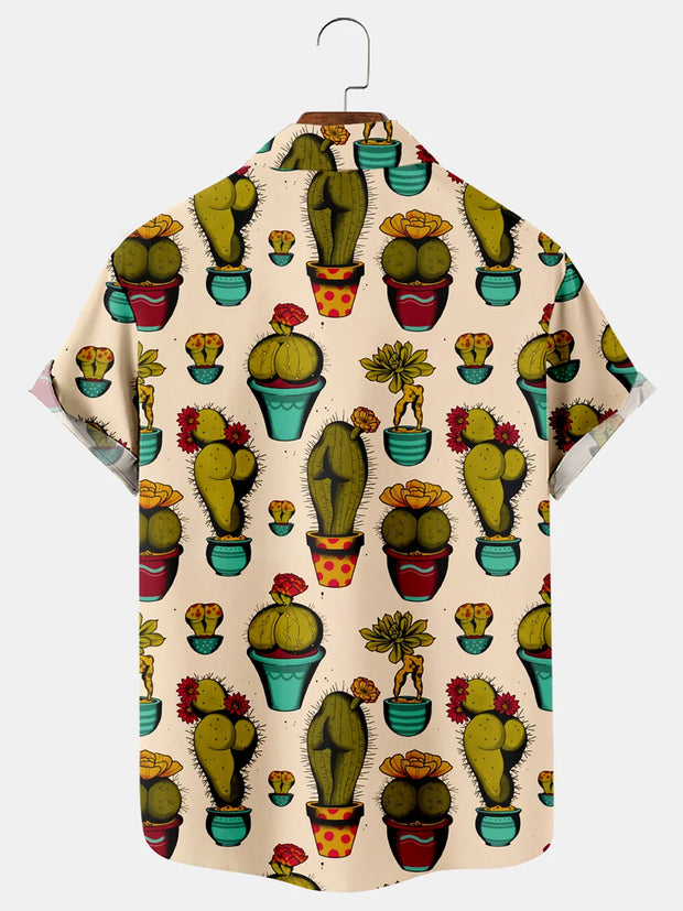 Fydude Men'S Retro Funny Sexy Cactus Printed Shirt