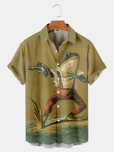 Fydude Men'S Ukiyo-e frog Printed Shirt