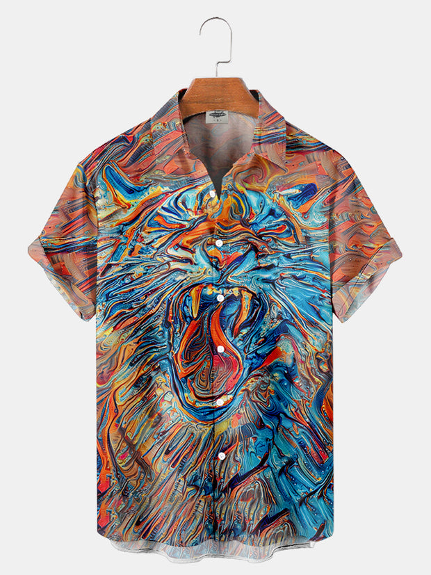 Fydude Men'S Casual Tiger Printed Shirt