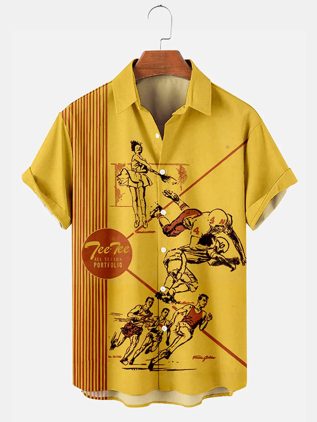 Fydude Men'S Retro Nostalgia Movement Baseball Printed Shirt