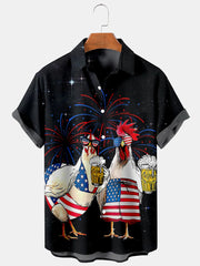 Men'S Rooster And Flag Print Shirt