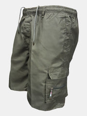 Solid Multi-Pocket Cargo Shorts
