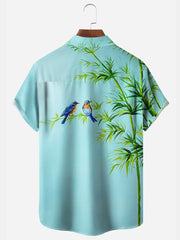 Fydude Men'S Oriental Bamboo And Bird Printed Shirt