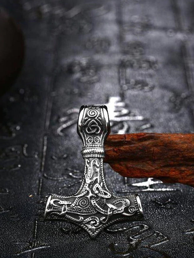 Titanium Thor's Hammer Viking Odin Pendant Necklace
