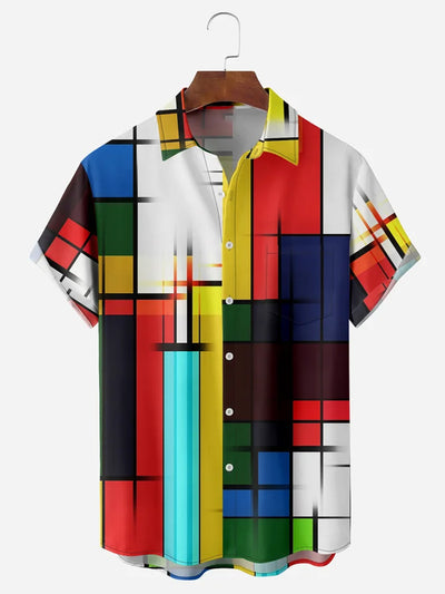 Fydude Men'S Mondrian Art Printed Shirt