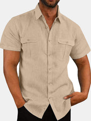 Men'S Cotton And Linen Solid Color Shirt