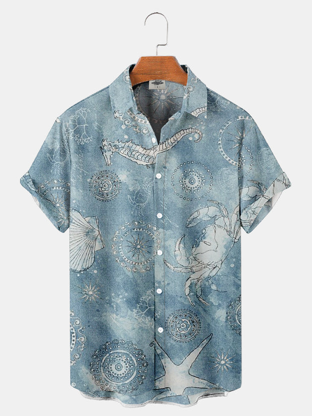Men'S Water Dyeing Marine Life Print Shirt