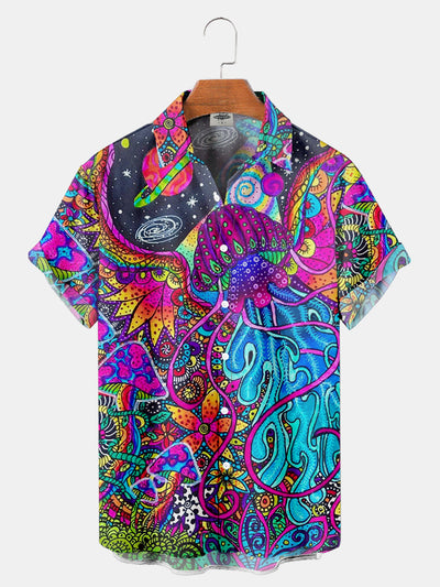 Fydude Men'S Hippie Jellyfish Printed Shirt
