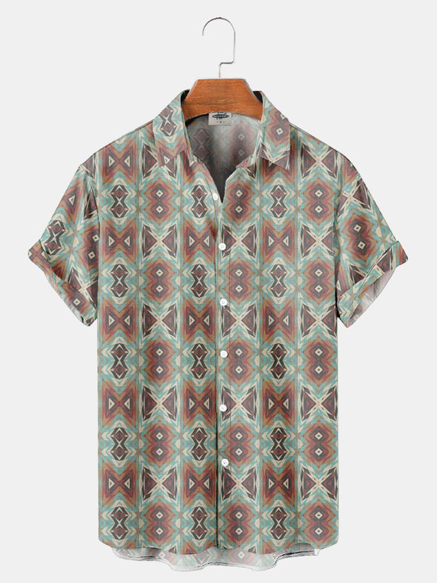 Fydude Men'S Western Geometric Shapes Print Shirt