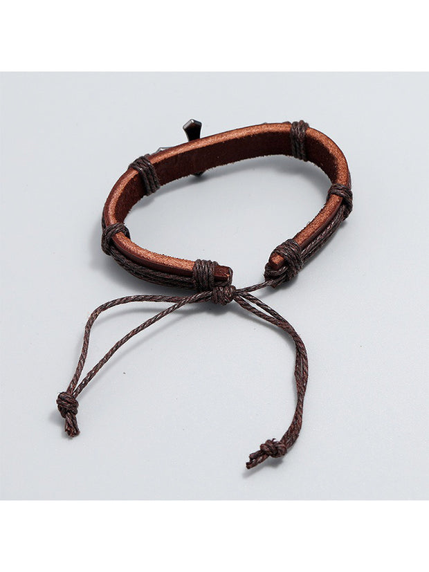 Men's Alloy Leather Cross Bracelet