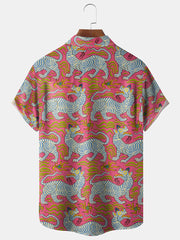 Fydude Men'S Ukiyo-E Oriental Tiger Totem Printed Shirt