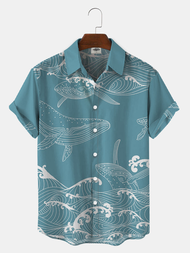Men'S Waves And Whales Print Shirts