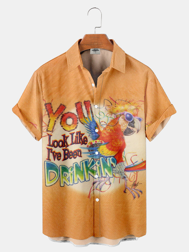 Fydude Men'S Hawaiian Parrot Printed Shirt