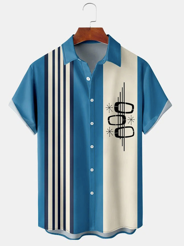 Men's Vintage Geometric Print Casual Breathable Hawaiian Short Sleeve Shirt