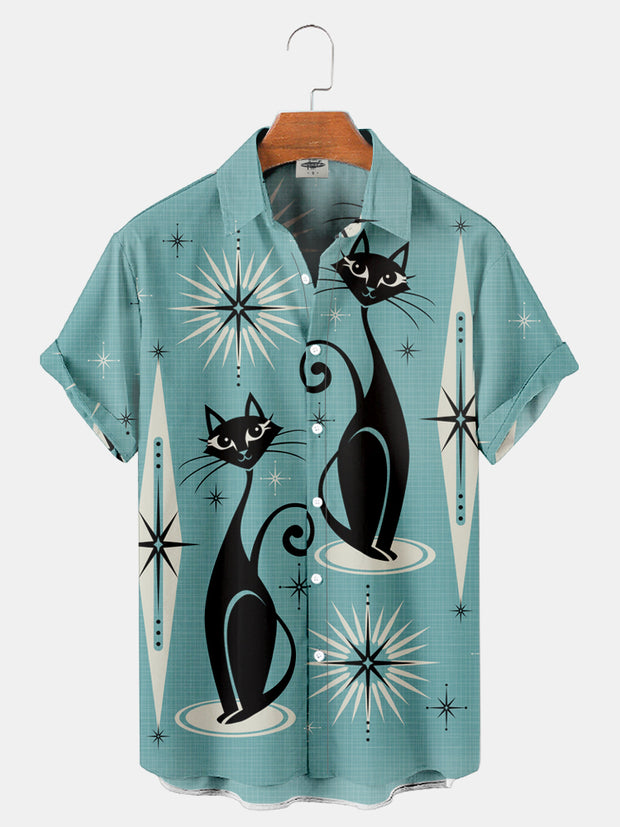 Men'S Geometric Shapes And Cats Print Shirts