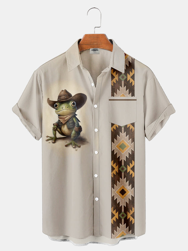 Fydude Men'S Western Frog Cowboy Print Shirt