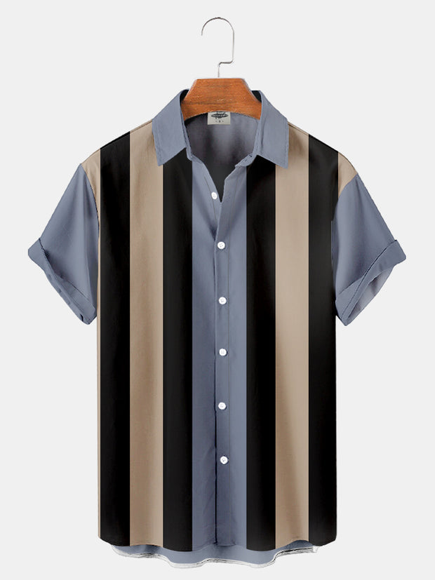 Fydude Men'S Stripe Printed Bowling Shirt