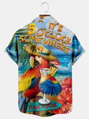 Fydude Men'S It's 5 O'clock Somewhere Parrot & Wine Printed Shirt