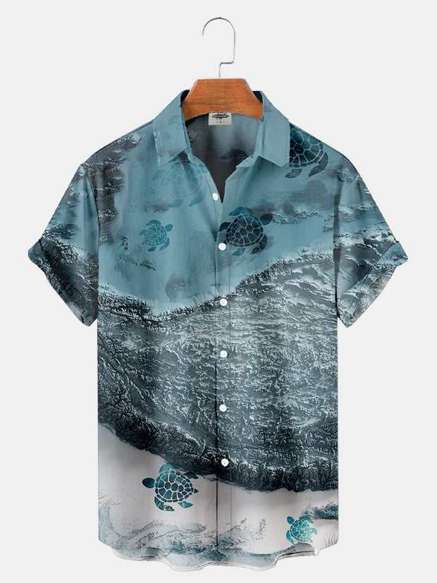 Men'S Ocean map and sea turtles Print Shirt
