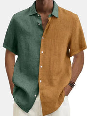 Fydude Men's Wrinkle-free colour blocking Print Shirt