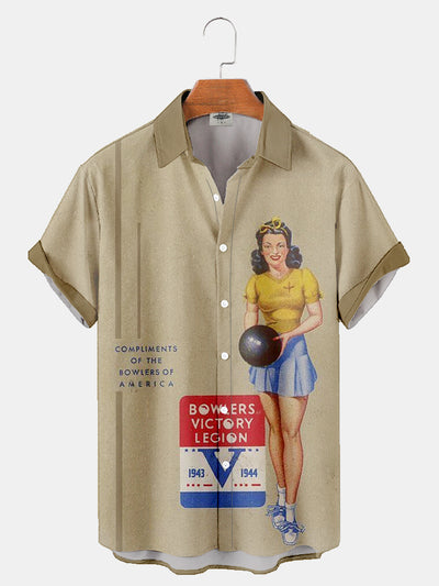 Fydude Men's bowling color-block printed shirt