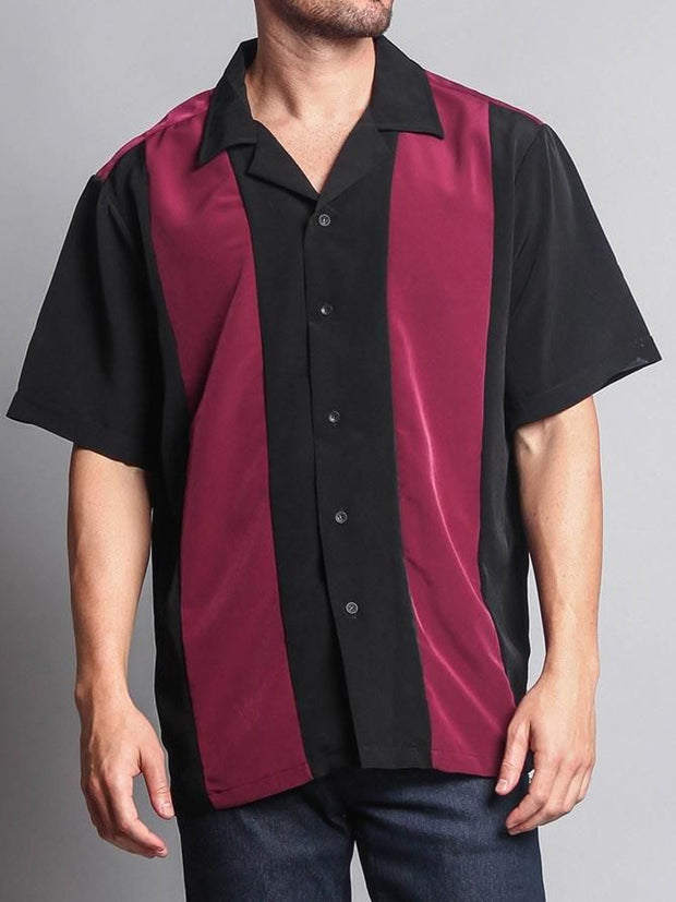Fydude Men'S Basic Striped Bowling Shirt