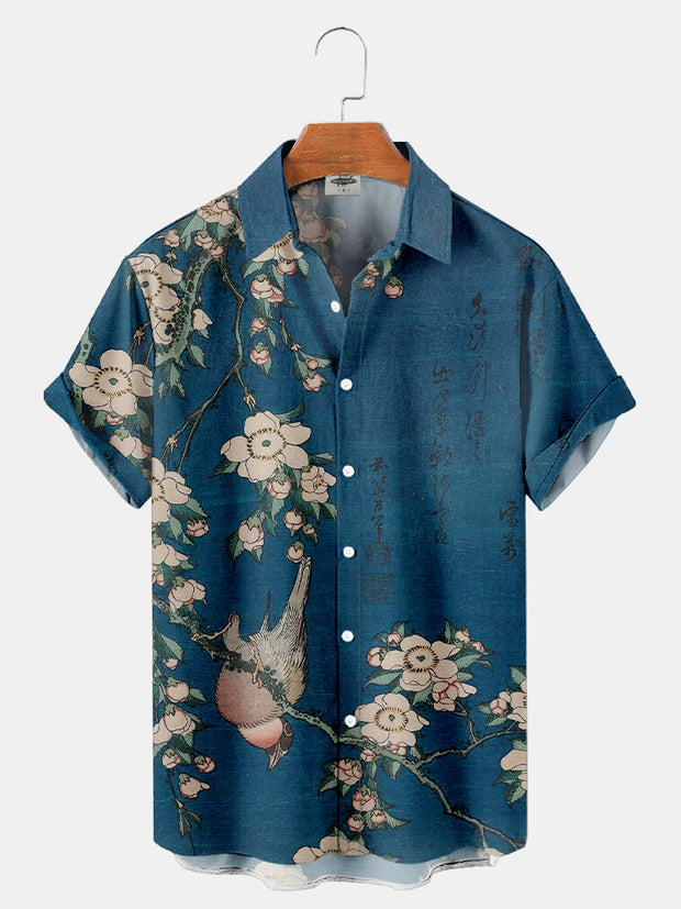 Fydude Men'S Ukiyo-E Plum Blossom Printed Shirt