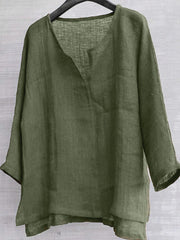 Cotton Blend Solid Color Loose Long-Sleeved Shirt