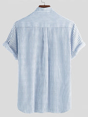 Men's Striped Stand Collar Short Sleeve Shirts