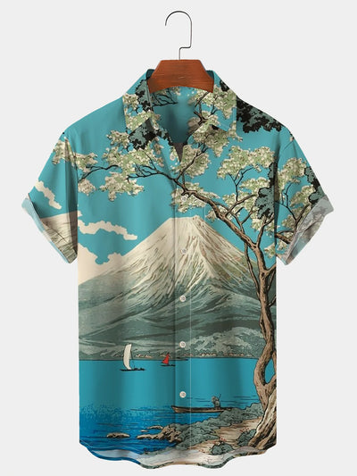 Fydude Men's Oriental Japanese Printed Shirt