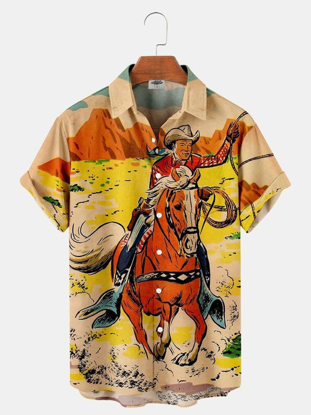 Fydude Men's western cowboy print shirt