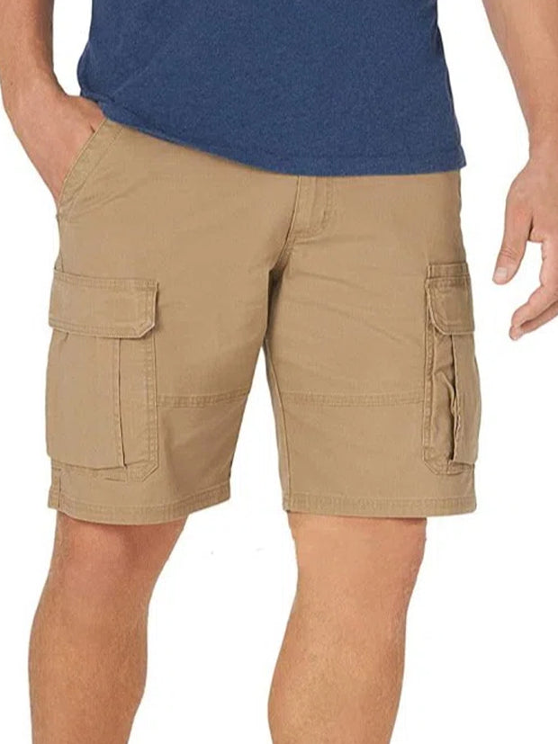 Mens Solid Cotton-Blend Solid Cargo Shorts