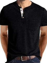 Men'S Round Neck Button Top Henry Short Sleeve T-Shirt