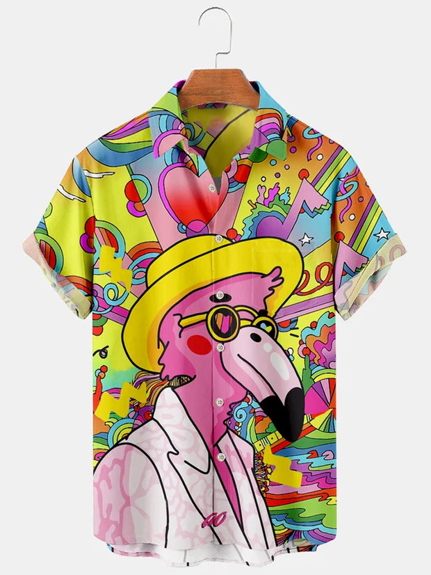 Fydude Men'S Island Flamingo Hippie Printed Shirt