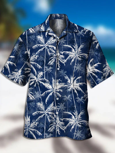 Fydude Men'S It'S Island Coconut Trees Printed Shirt