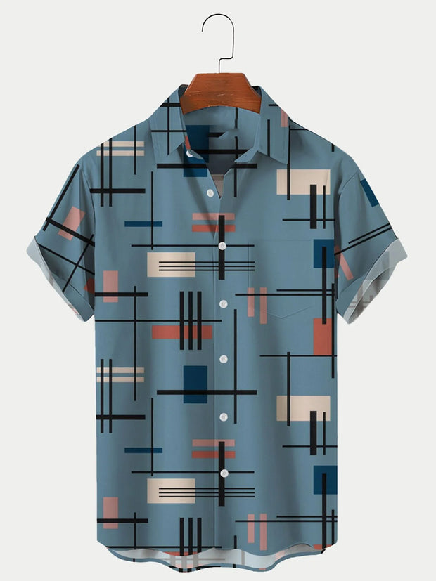 Fydude Men's Geometric shapes Printed Shirt