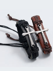 Men's Alloy Leather Cross Bracelet