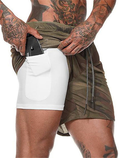 2 In 1 Men's Camouflage Swim Trunk Quick Dry Athletic Shorts With Liner