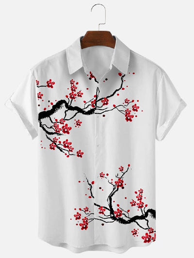 Peach Plum Blossom Printed Shirt