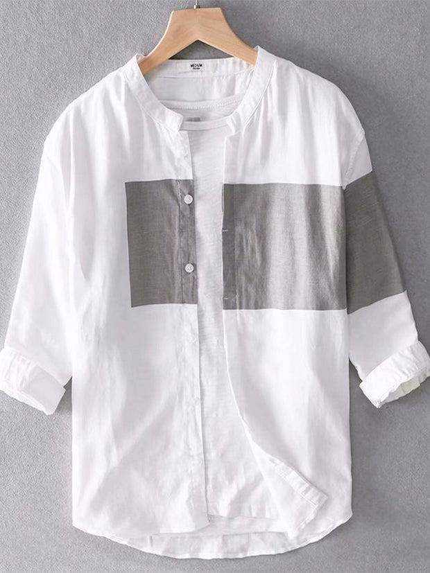 Men's Cotton Linen Three Quarter Sleeve Shirts