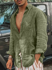 Green Linen Shirt Collar Plain Casual Shirts & Tops
